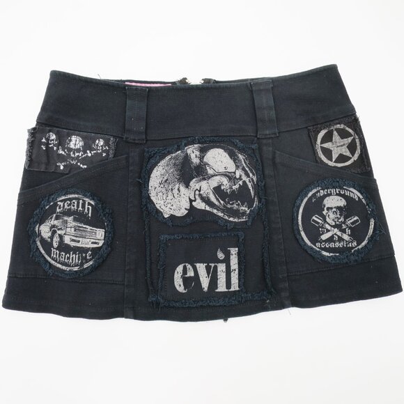 RARE Y2K Serious Clothing Black Twill Micro Mini Skirt Punk Goth Fetish M Zip - Picture 10 of 10